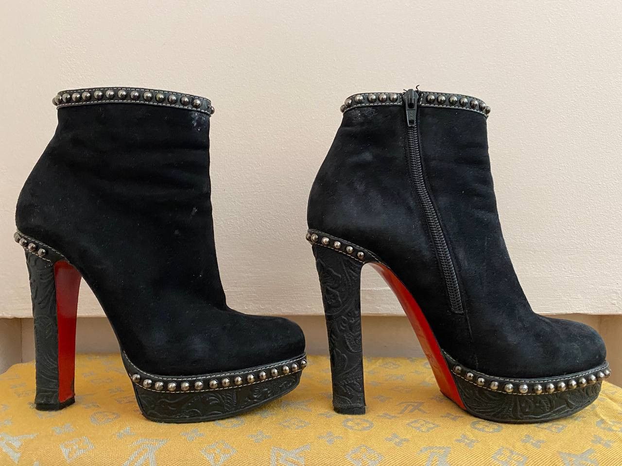 Christian Louboutin Christian Louboutin Black Suede Studded Platform Ankle Boots Size US 7.5 / IT 37.5 - 12 Thumbnail
