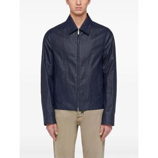 Salvatore Ferragamo o1s1rm0126 Linen Blouson Jacket in Blue Size US S / EU 44-46 / 1 - 2 Thumbnail