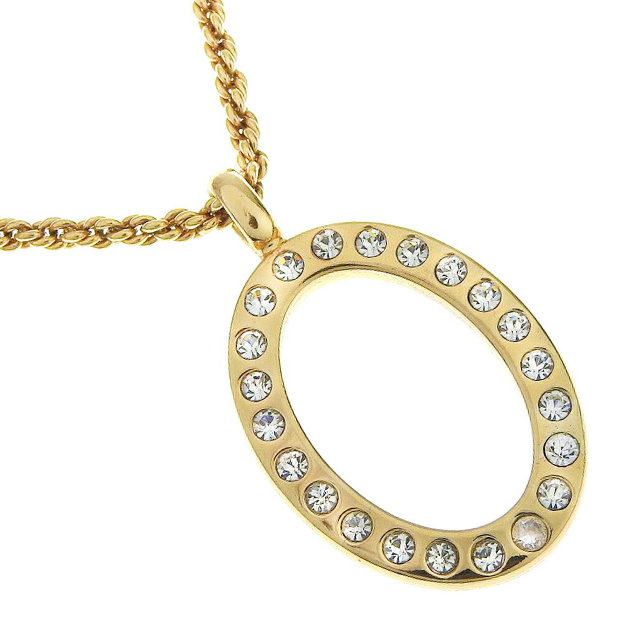 image of Christian Dior Circle Vintage Gold Plated X Rhinestone Women's Necklace in Black