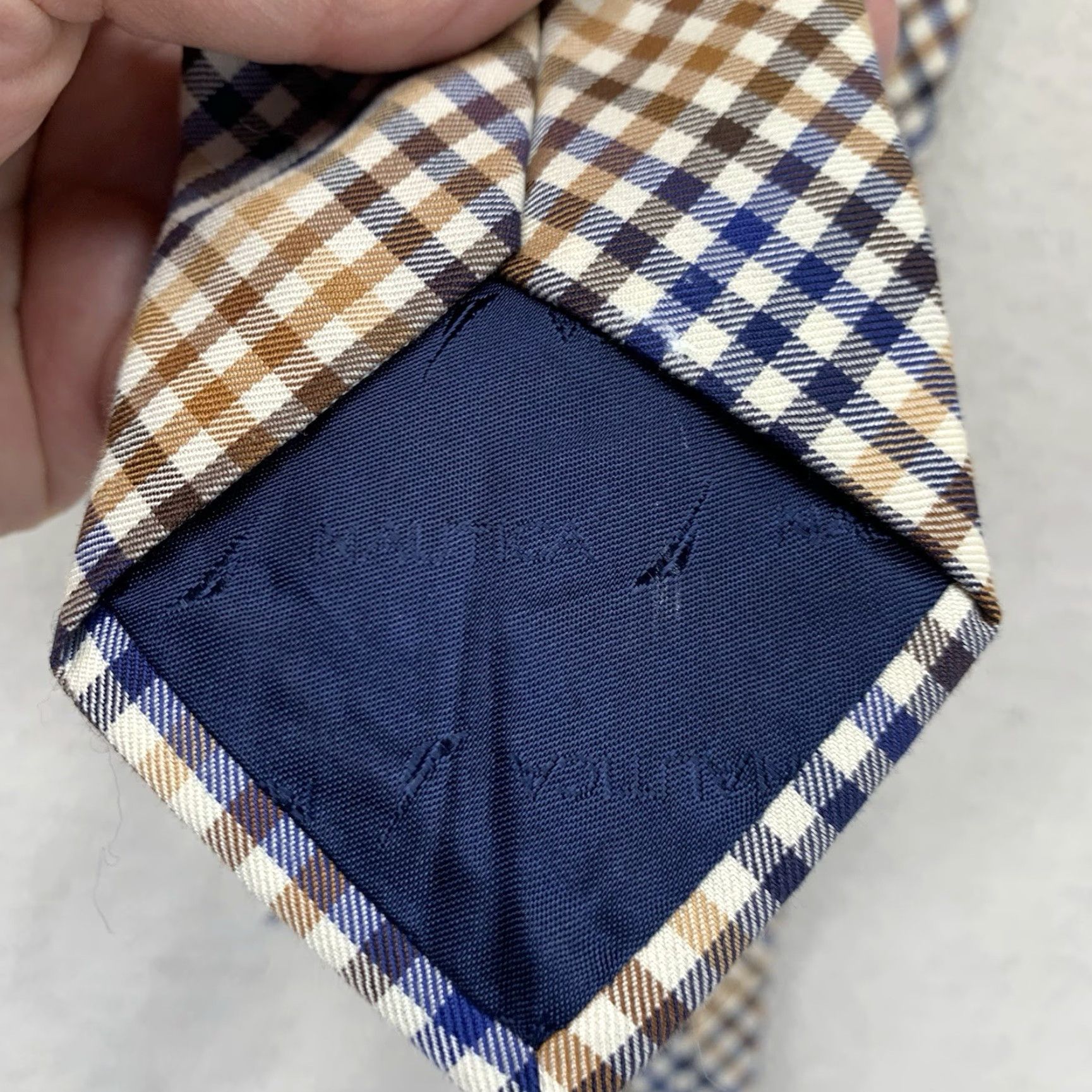 Nautica VINTAGE Nautica Men's Tie Classic Gold White Blue Plaid Cotton 57" Preppy Designer Formal Size ONE SIZE - 7 Thumbnail