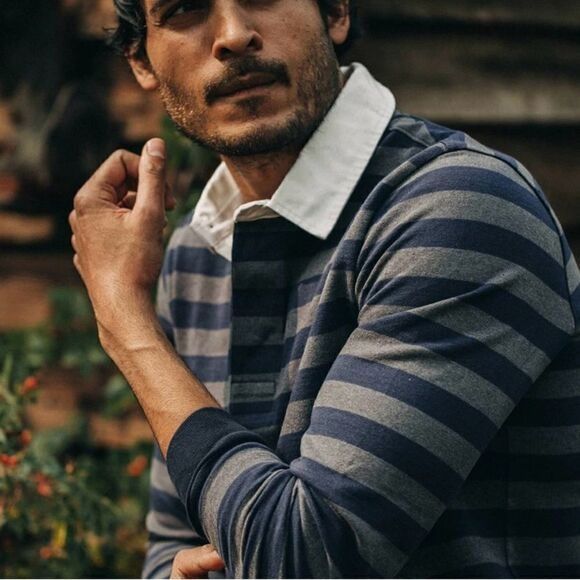 Taylor Stitch Taylor Stitch The Heavy Bag Rugby Shirt in navy blue stripe Size US XS / EU 42 / 0 - 6 Thumbnail