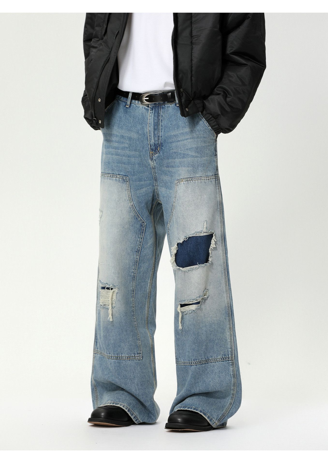 Vintage Washed street style retro patchwork ripped jeans Size US 32 / EU 48 - 5 Thumbnail