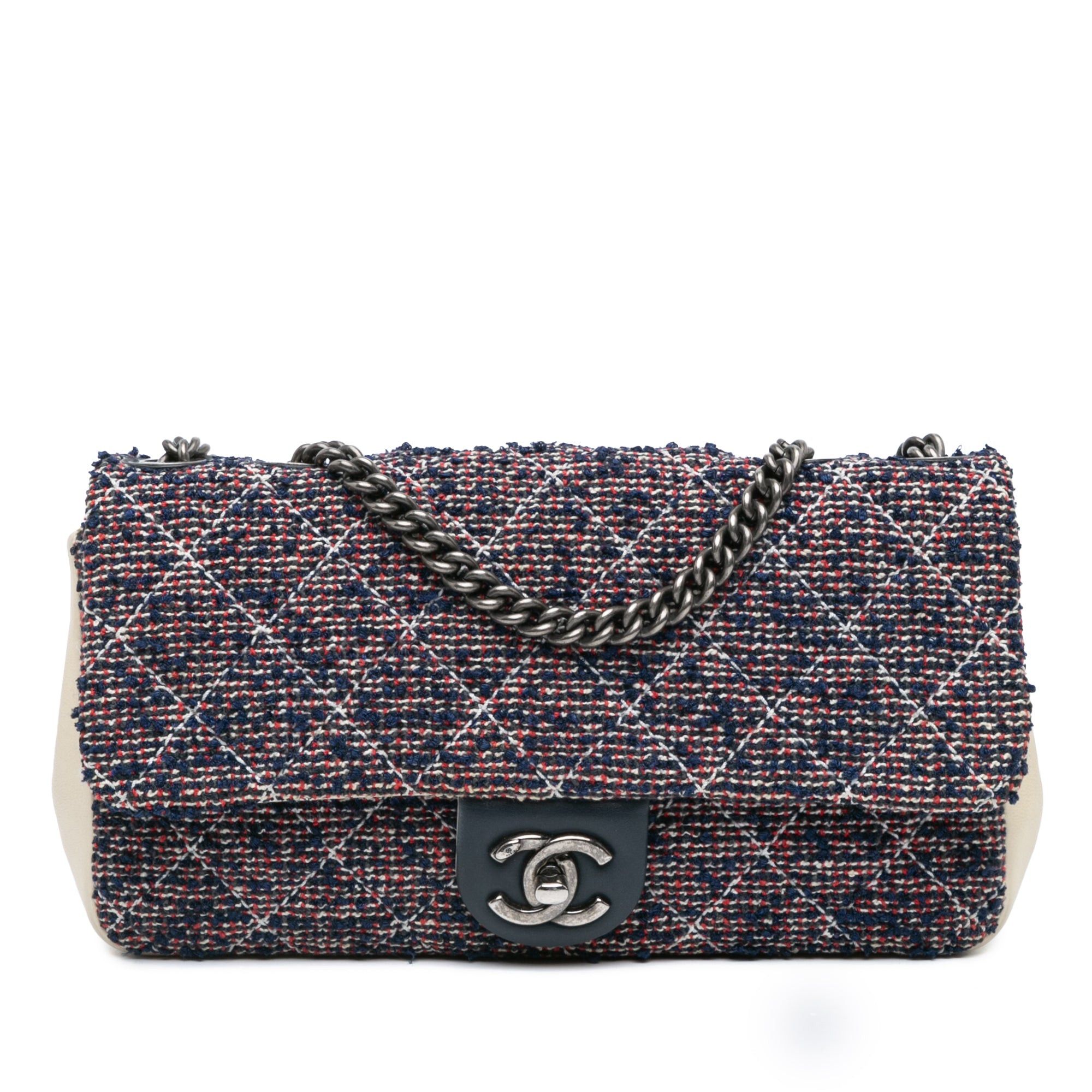 Chanel Medium Tweed Single Flap Blue