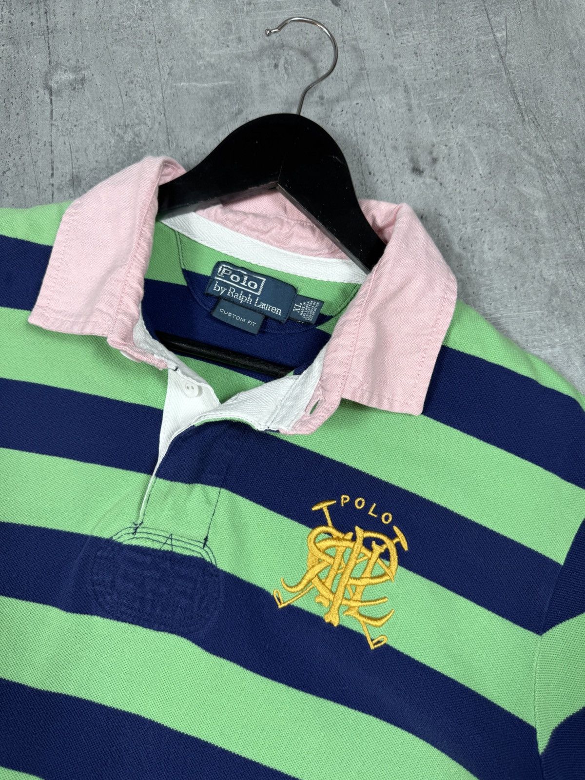 Polo Ralph Lauren × Ralph Lauren × Vintage Vintage Polo Ralph Lauren Striped Polo T-Shirt blue green Size US XL / EU 56 / 4 - 7 Thumbnail