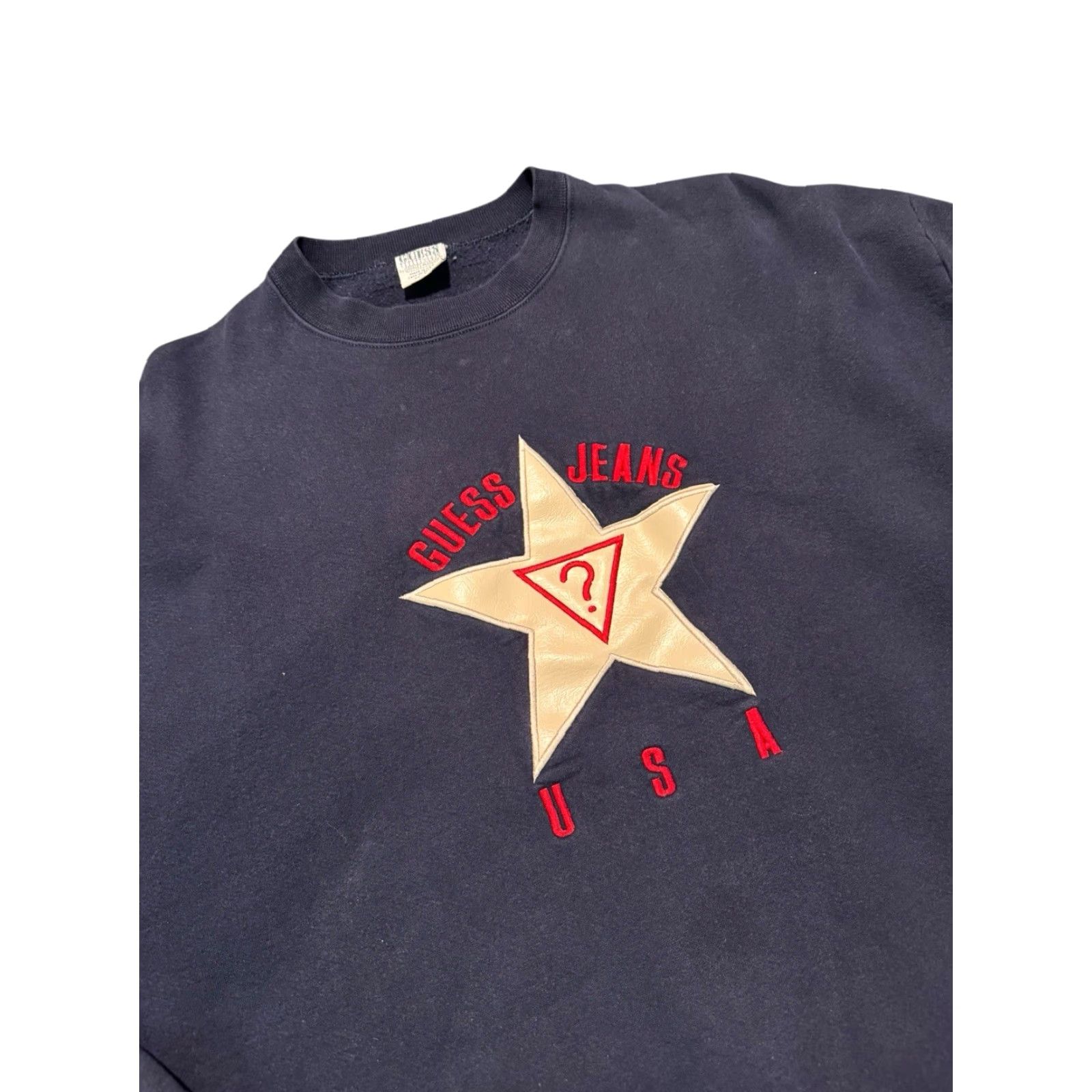 Guess VINTAGE GUESS Sweatshirt Men XL Blue Embroidered Star Spell-Out 90s 100% Cotton Knit Crew Neck Long Sleeve USA Size US XL / EU 56 / 4 - 5 Thumbnail