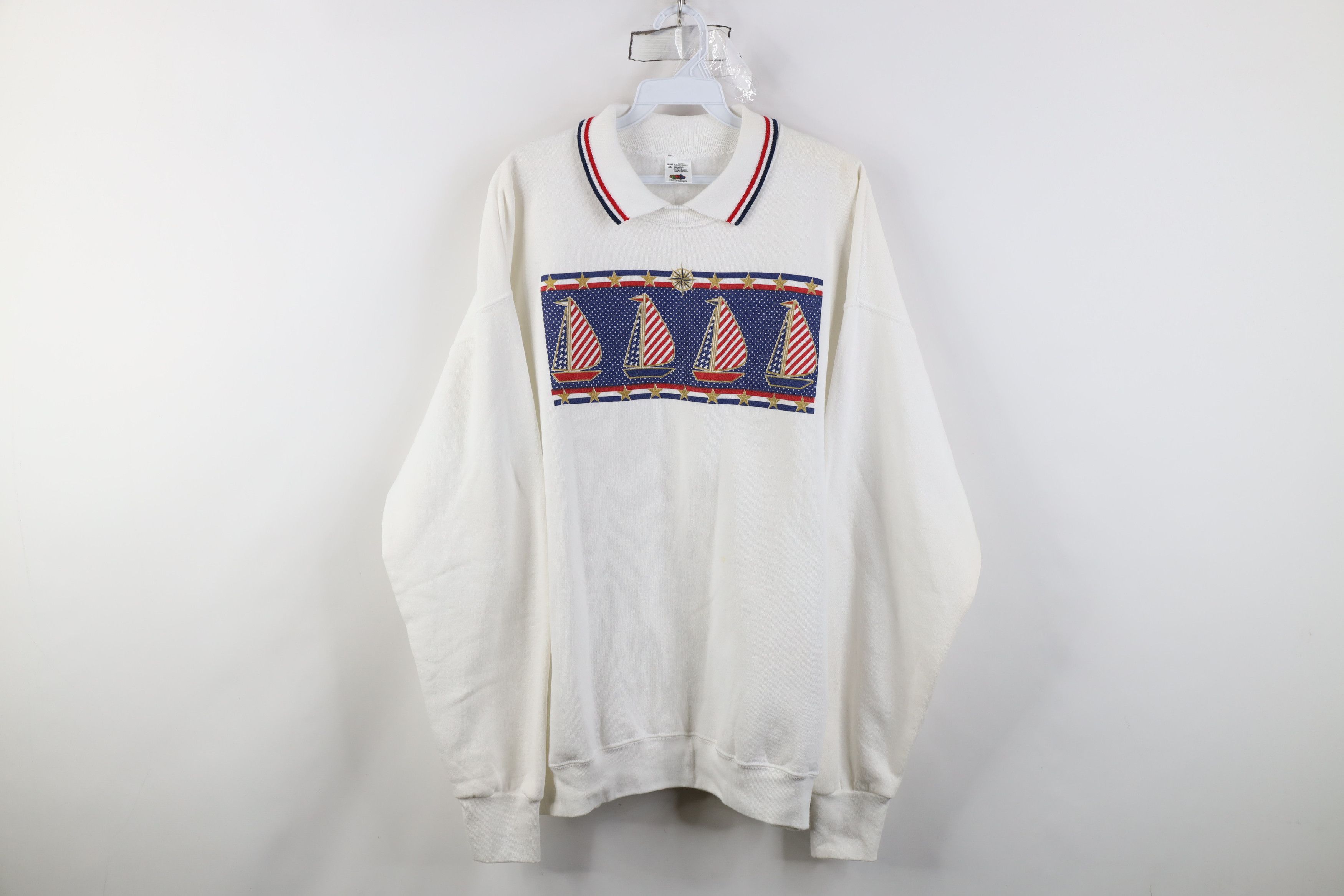 Vintage Vintage 90s Streetwear Sailing Sailboat Collared Sweatshirt Size US XL / EU 56 / 4 - 1 Thumbnail