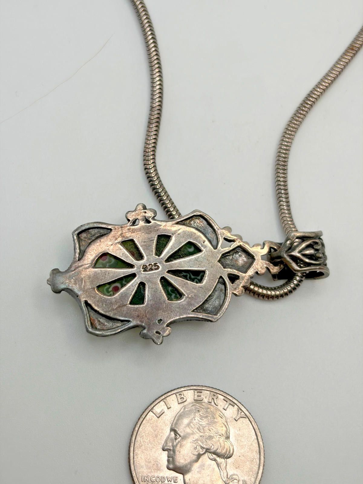 The Unbranded Brand Sterling Silver Millefiori Glass Pendant Necklace Heavy Size ONE SIZE - 3 Thumbnail