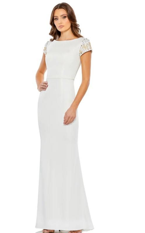 image of Designer (7) NWT Mac Duggal Beaded Cap Sleeve Bateau Column Dress in White, Women's (Size XL)