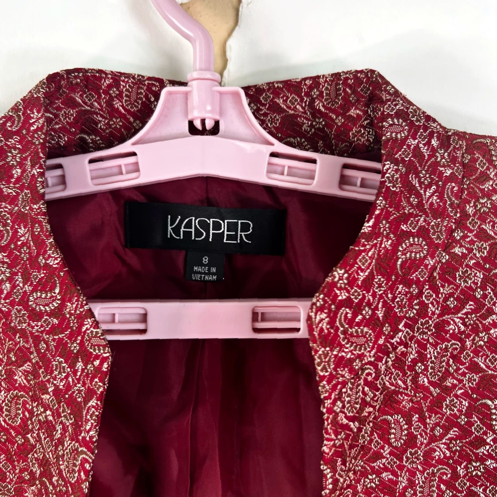 Kasper Kasper Blazer Jacket Womens size 8 Floral Open Blazer Maroon Poly Red Lined Casual Business Women Size M / US 6-8 / IT 42-44 - 3 Thumbnail