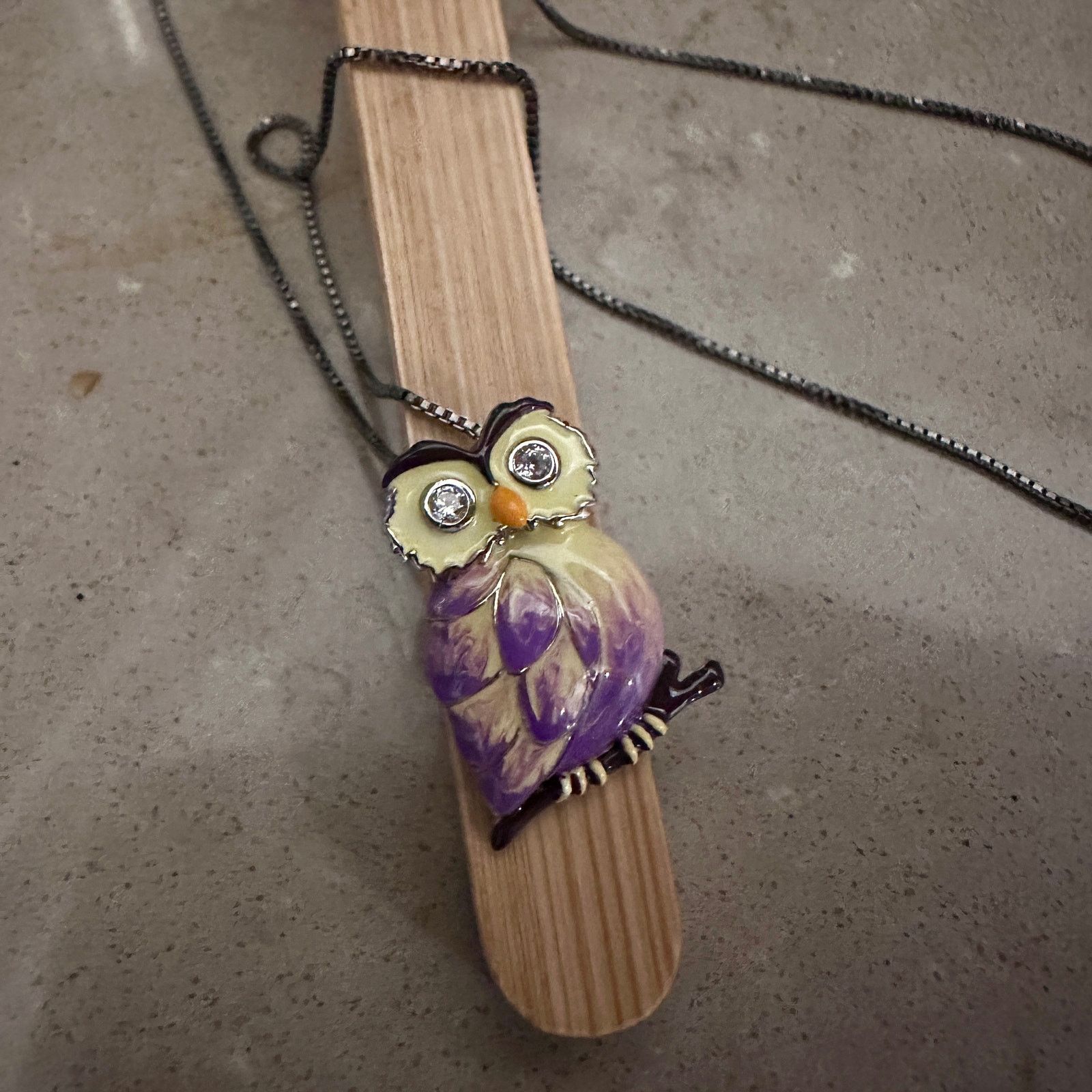 Sterling Silver Hand-Painted Modish Owl Necklace