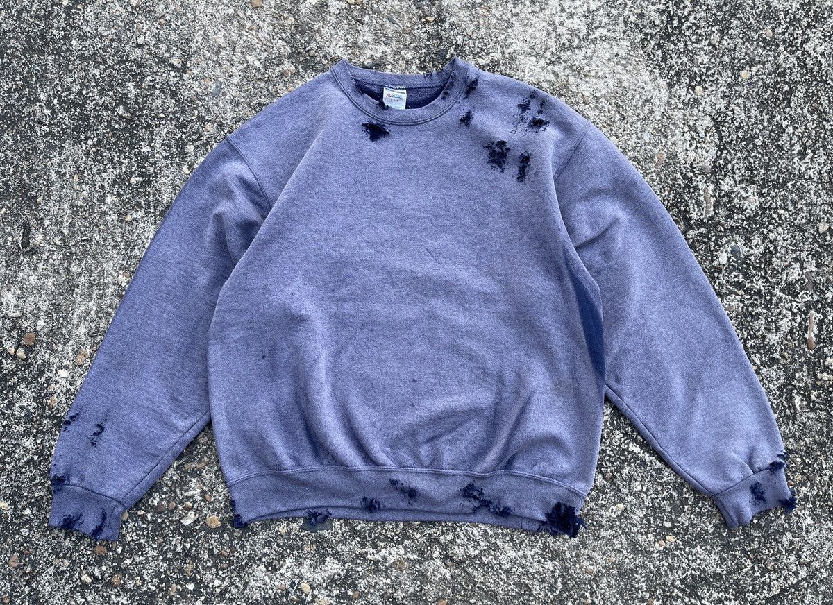 Vintage 90s Crazy Distressed Faded Blue Crewneck Size US L / EU 52-54 / 3 - 3 Thumbnail
