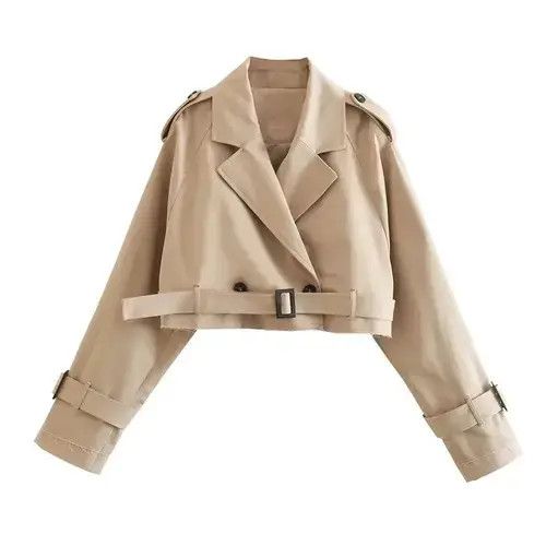 Japanese Brand × Vintage Khaki Cropped Trench Women Long Sleeves Size ONE SIZE - 1 Thumbnail