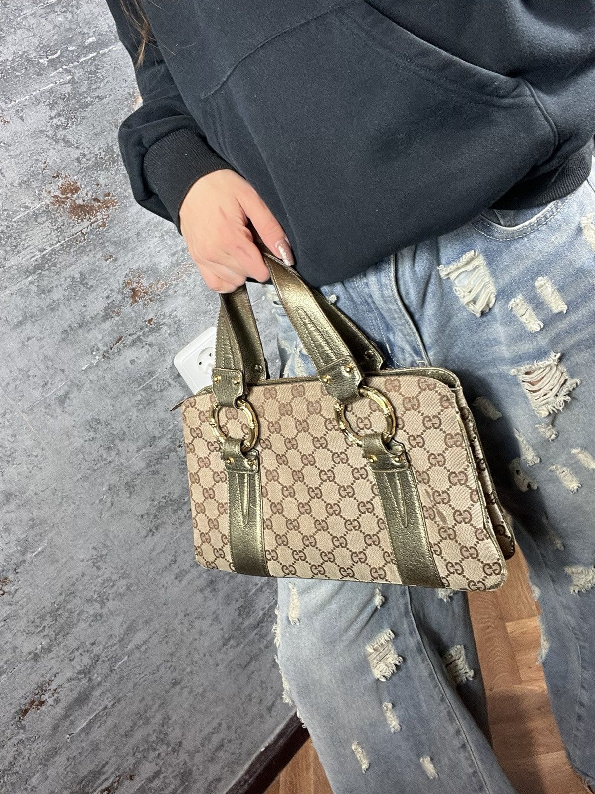 Gucci Bag Brown Gold Luxury Vintage Style Monogram