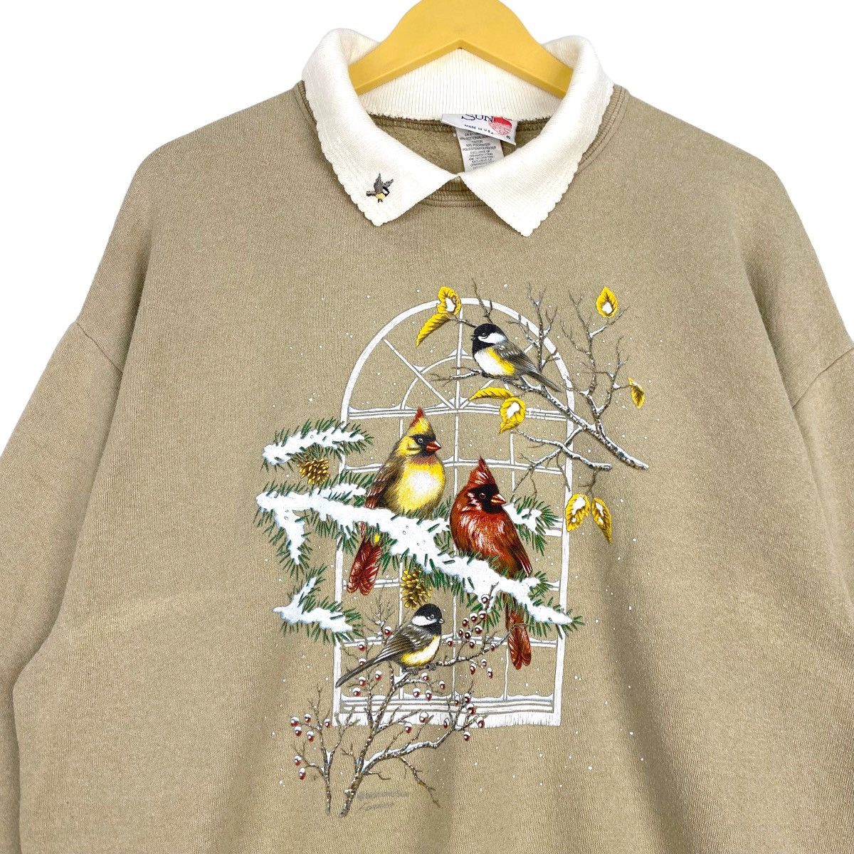 Vintage Vintage 90s Morning Sun Bird Graphic Collar Sweatshirt Size L / US 10 / IT 46 - 5 Thumbnail