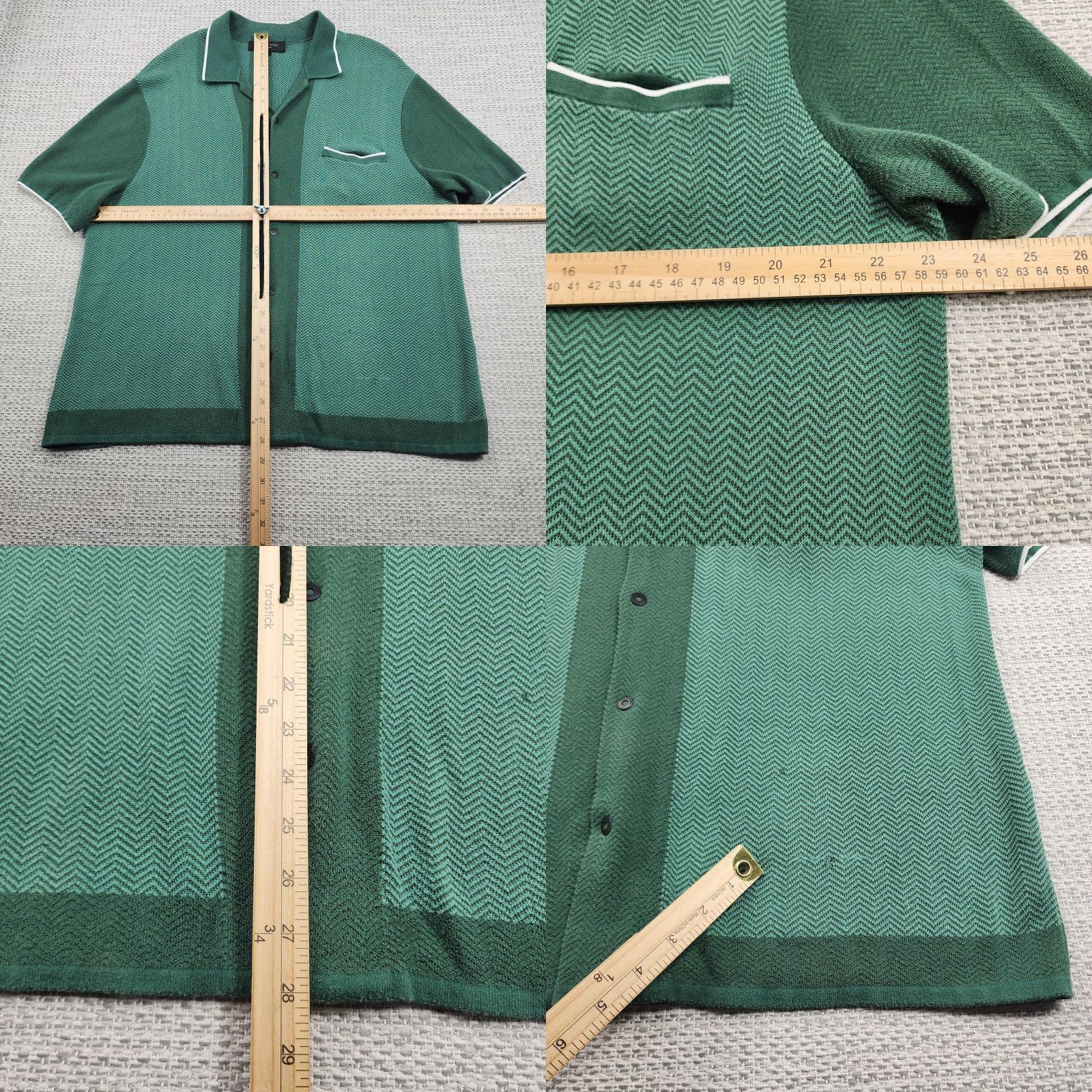 Rag & Bone rag & bone Shirt Mens XL Green Knit Button Up Collar Herringbone Pocket Stretch Size US XL / EU 56 / 4 - 8 Thumbnail