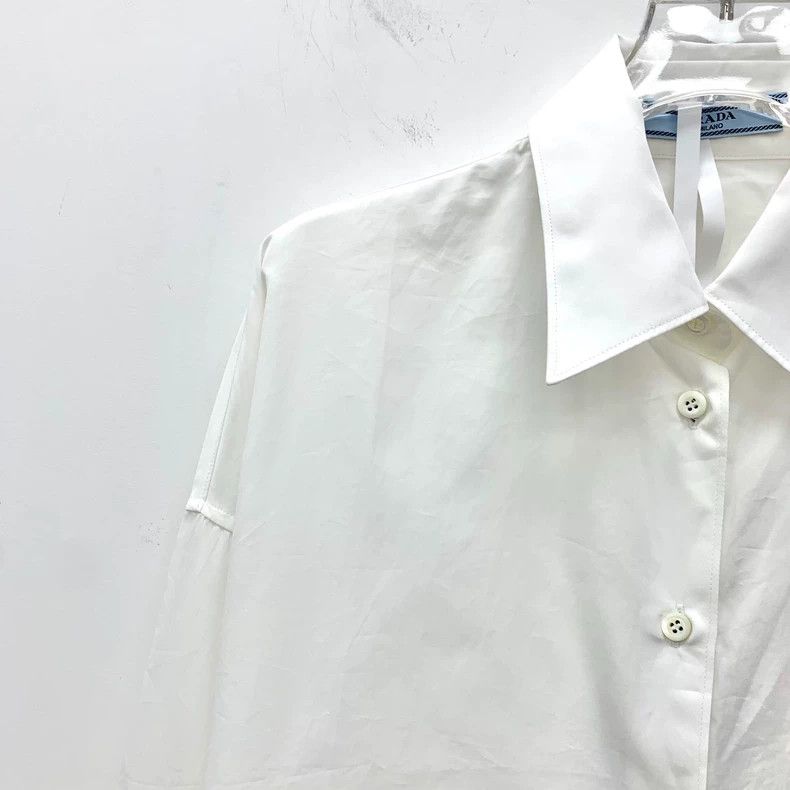 Prada Prada 24 white cotton lapel single-breasted long-sleeved sh Size US XXS / EU 40 - 3 Thumbnail