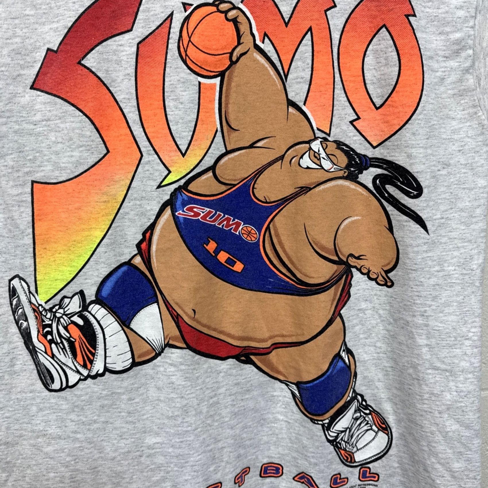 Fruit Of The Loom VINTAGE 90s Sumo Basketball Cartoon Graphic Single Stitch T-Shirt XL Gray Nike Size US XL / EU 56 / 4 - 2 Thumbnail