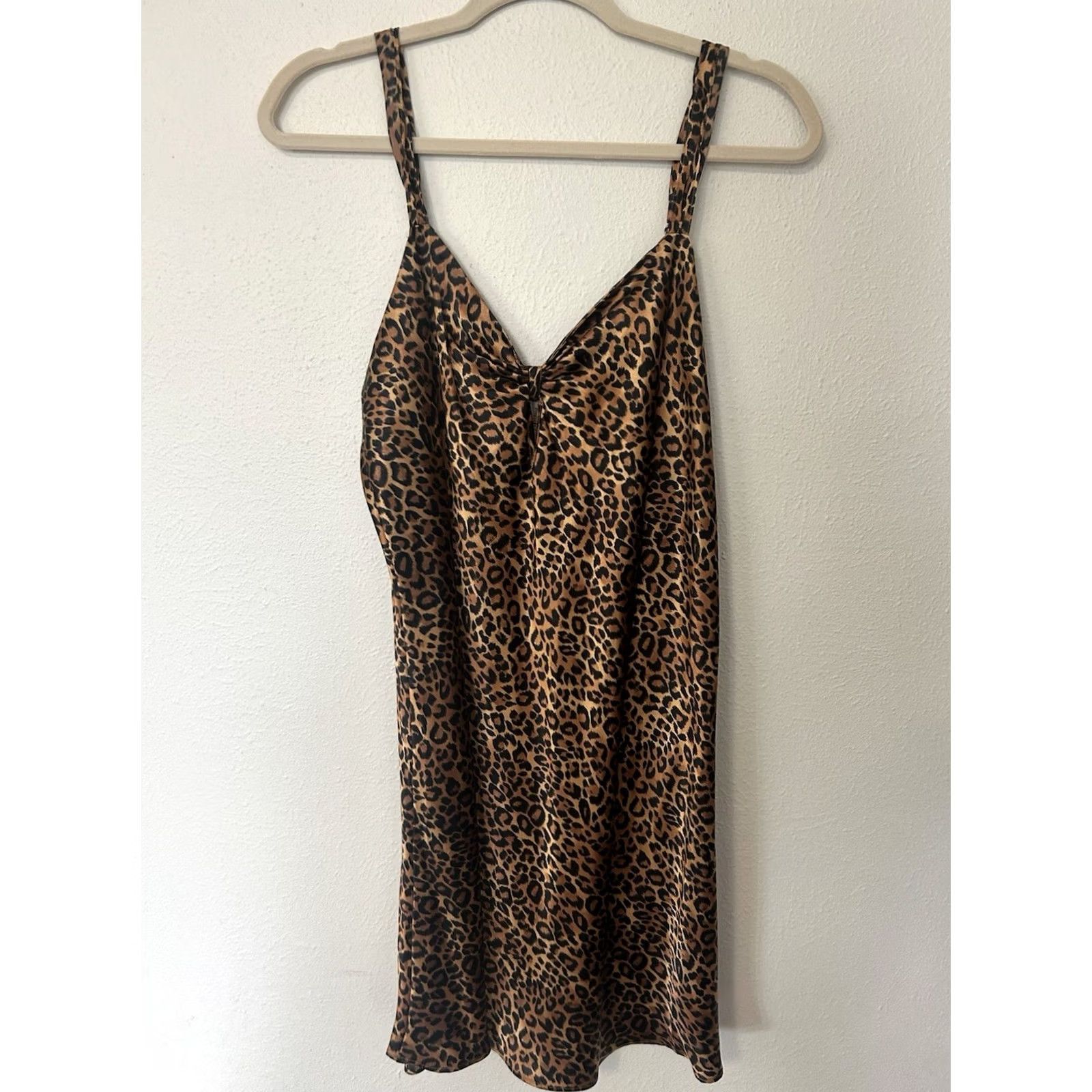 Vintage VINTAGE L.A. Intimates Leopard Print Chemise Nightgown Robe Set Womens XL Satin Polyester Brown 90s Belted Adjustable Strap Size ONE SIZE - 5 Thumbnail