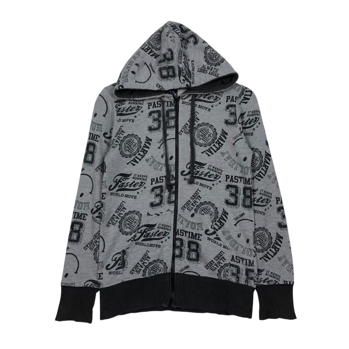 Japanese Brand Smiley Face All-Over Print Zip Hoodie – Grey/Black Size US M / EU 48-50 / 2 - 2 Thumbnail