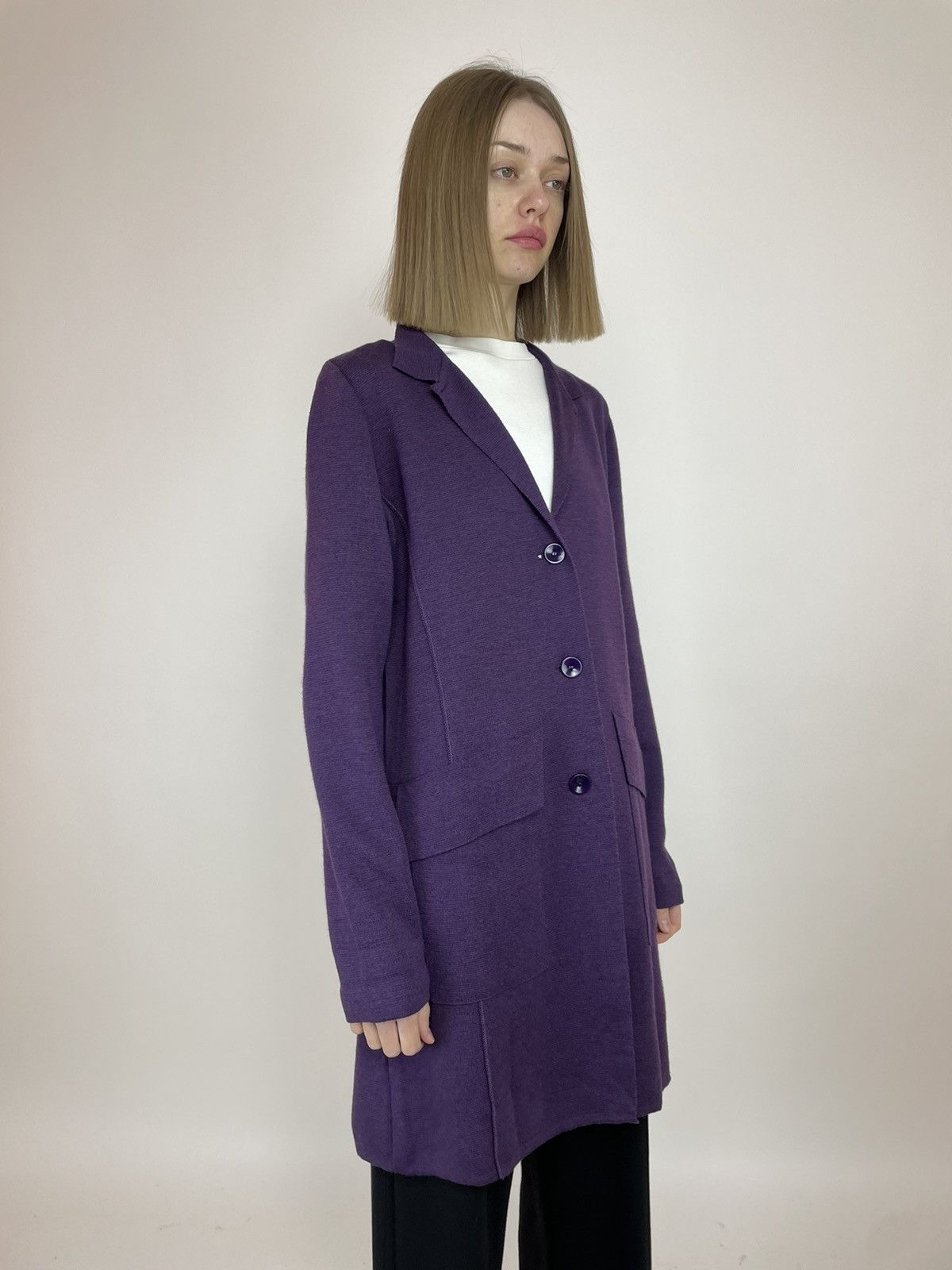 Designer Georg Maier Purple wool cardigan Reine Schurwolle wool Size XL / US 12-14 / IT 48-50 - 4 Thumbnail
