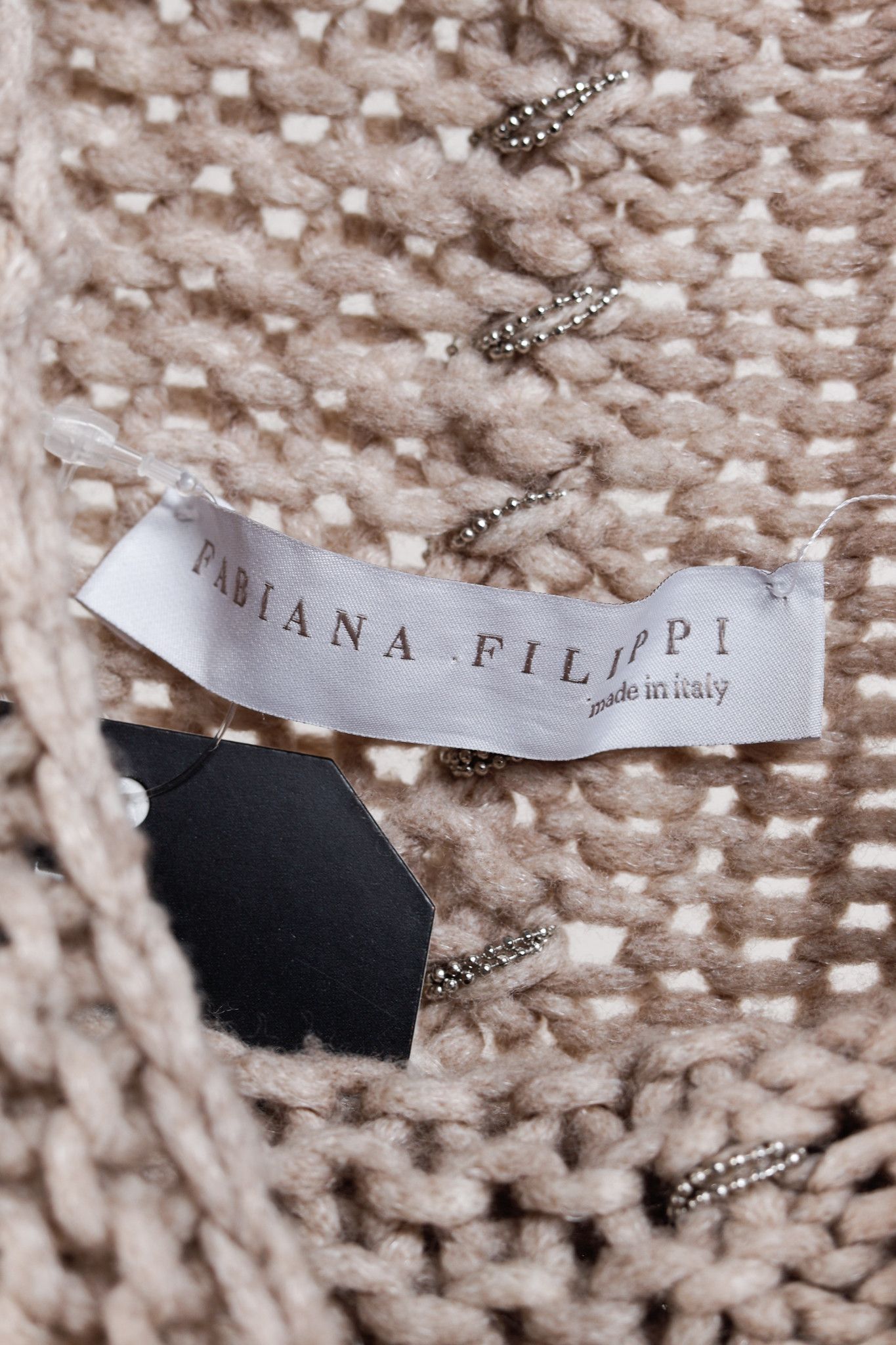 Fabiana Filippi Fabiana Filippi Taupe Merino-Wool Beaded High-Neck Sweater Size S / US 4 / IT 40 - 8 Thumbnail