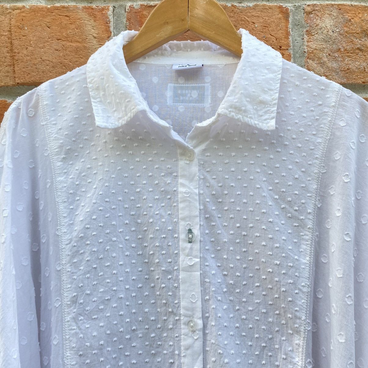 Frapbois FRAPBOIS & niko and ... White Dobby Cotton Blouse Size L / US 10 / IT 46 - 4 Thumbnail