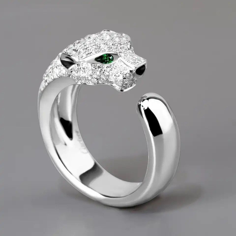 Jewelry × Vintage 925 Silver charm Crystal creative leopard head Rings Size ONE SIZE - 1 Thumbnail