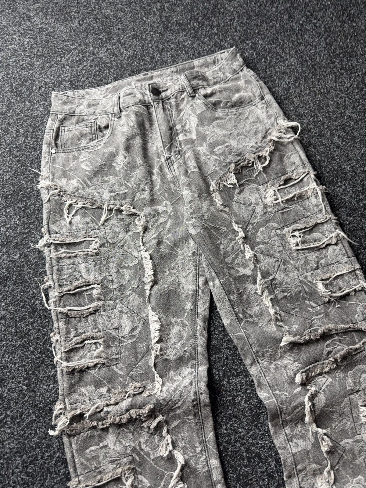 Japanese Brand 00s Distressed Grey Denim Jeans Opium Punk Grunge Wide Leg Size US 32 / EU 48 - 5 Thumbnail