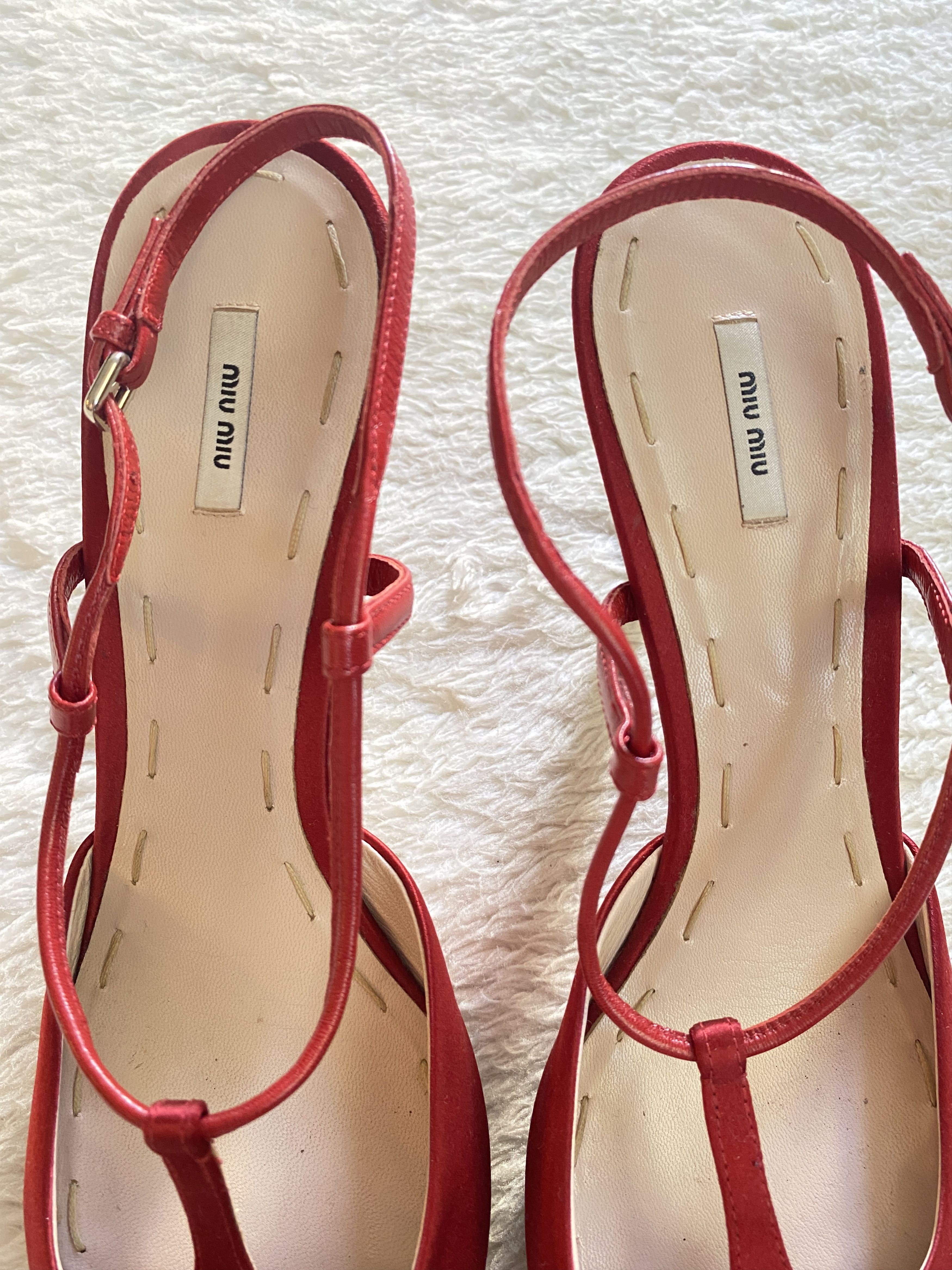 Miu Miu Miu Miu Silk Peep Toe Sandals – Red & Black Size US 10 / IT 40 - 24 Thumbnail