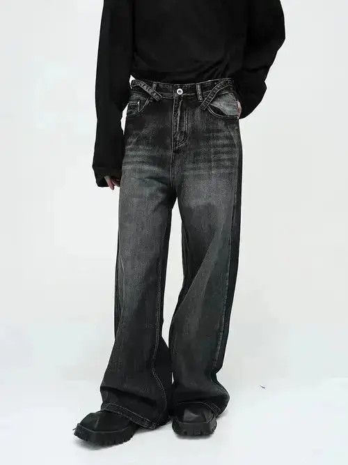 Japanese Brand Retro street cat whisker design wide leg jeans Size US 32 / EU 48 - 4 Thumbnail