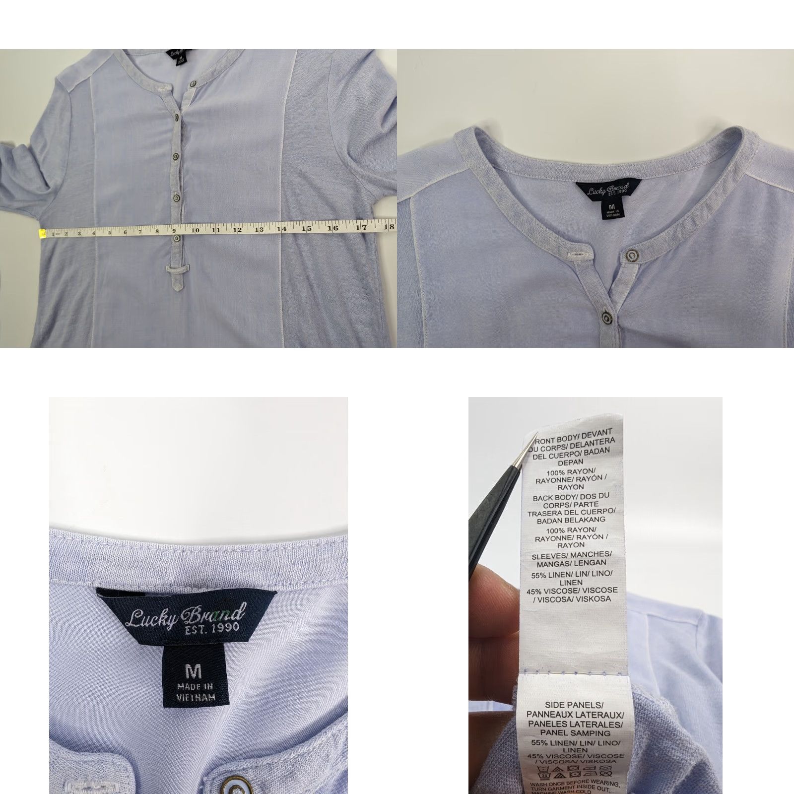 Lucky Brand Lucky Brand Light Blue Long Sleeve Henley Top Shirt Linen BOHO Top Womens Medium Shirts Womens M Blue Solid Casual Button-Up Henley Neck Collared Size M / US 6-8 / IT 42-44 - 8 Thumbnail