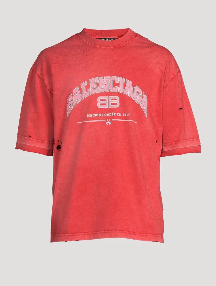 image of Balenciaga Maison Distressed T-Shirt In Red, Men's (Size Large)