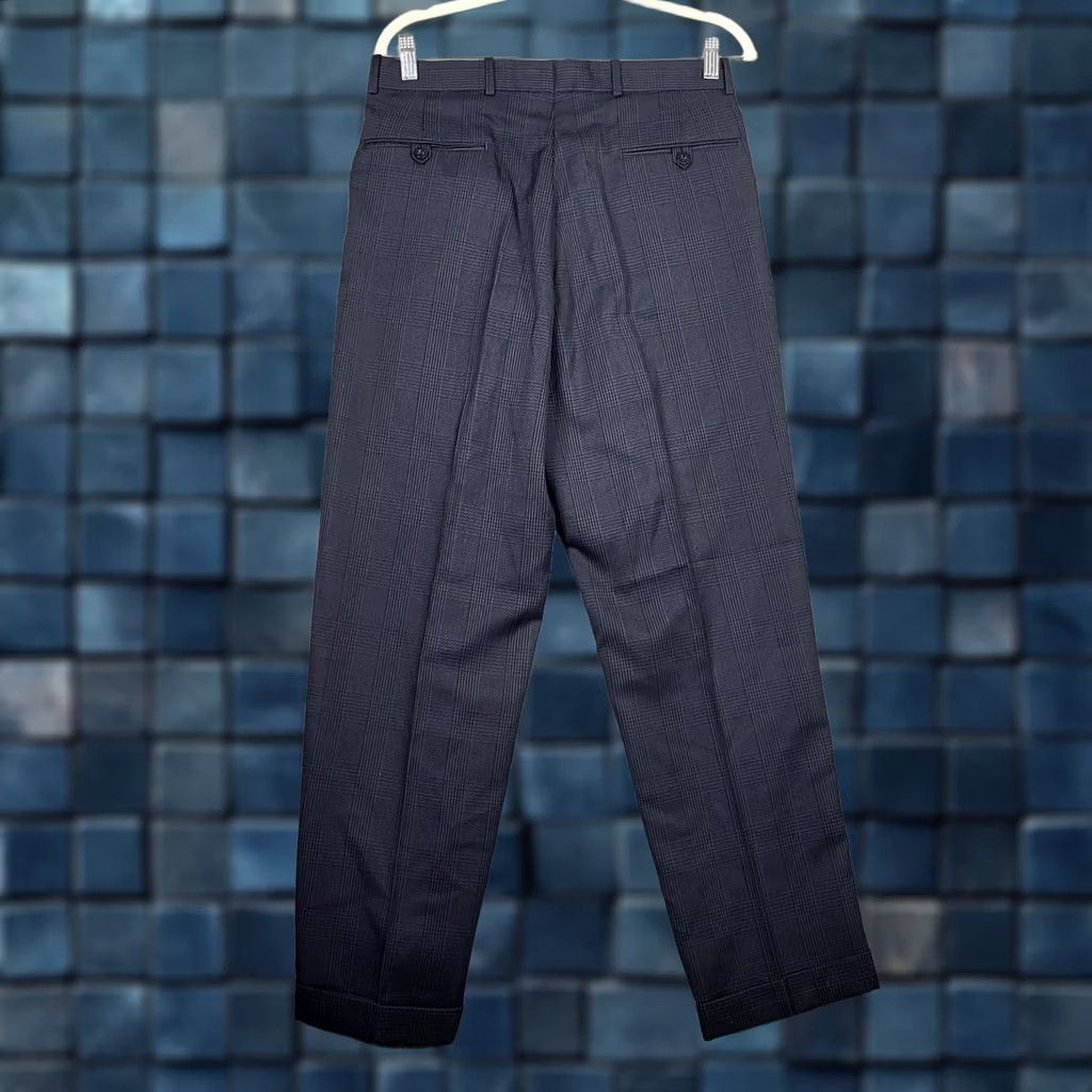 Vintage AUSTIN GREY Blue Plaid Dress Pants Men 32x30 Slim Straight Regular Rise Mid 10-12 Adjustable Waist Nyl/Poly Dry Clean Only Vintage No Size US 32 / EU 48 - 1 Thumbnail