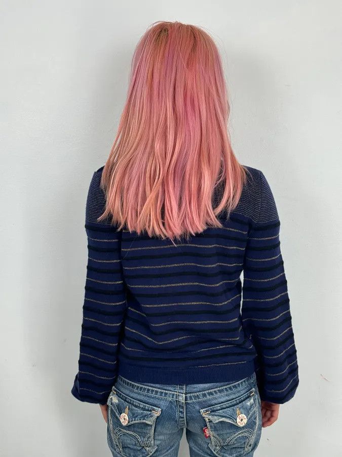 Vintage 2000s Sonia Rykiel Navy Striped Cashmere Sweater Size M / US 6-8 / IT 42-44 - 3 Thumbnail