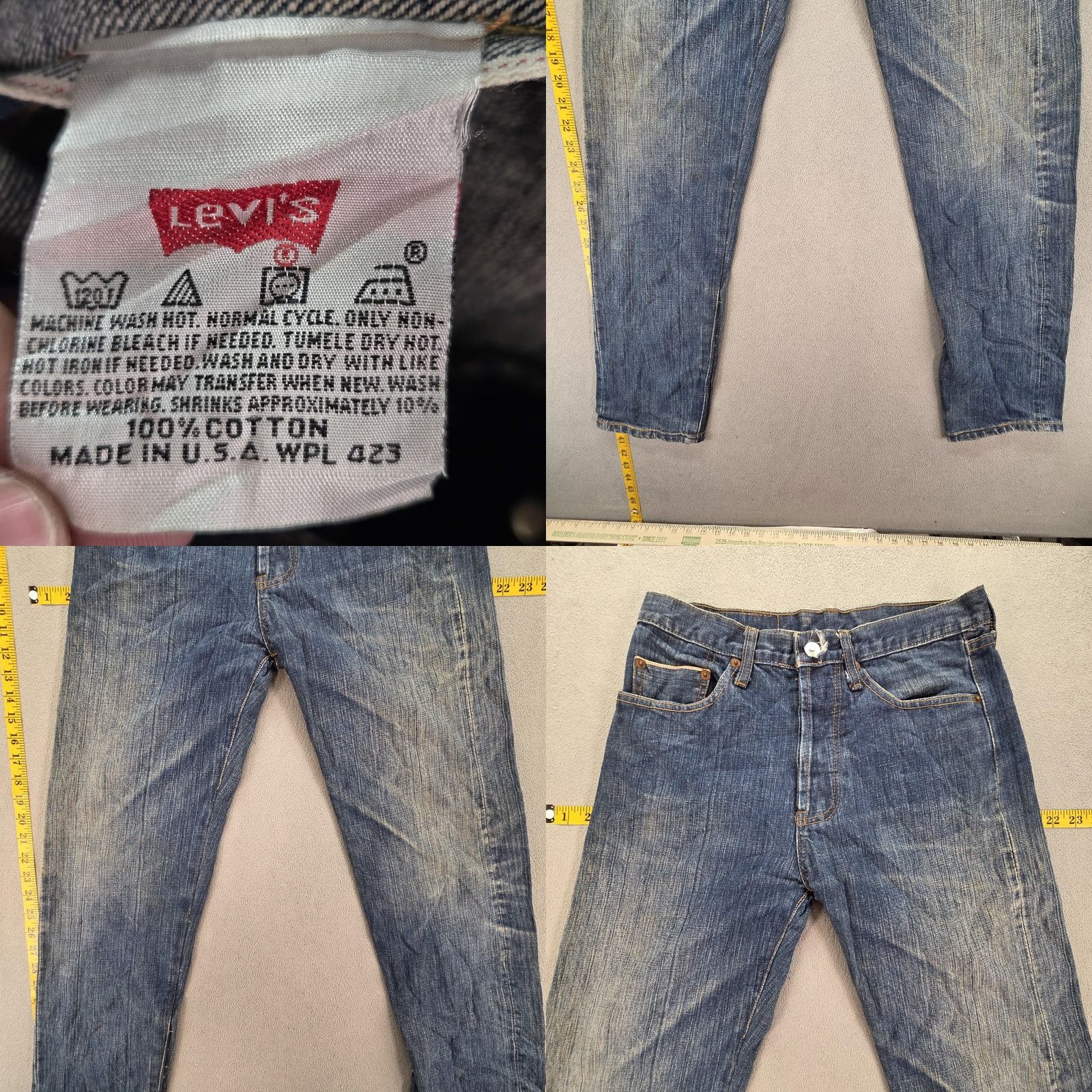 Levi's VINTAGE Levi's 501 Jeans Mens Regular 29x29 Blue Medium Wash Distressed Pockets 501 XX USA Whiskers Denim Button Fits 29 Mens Size US 29 - 8 Thumbnail