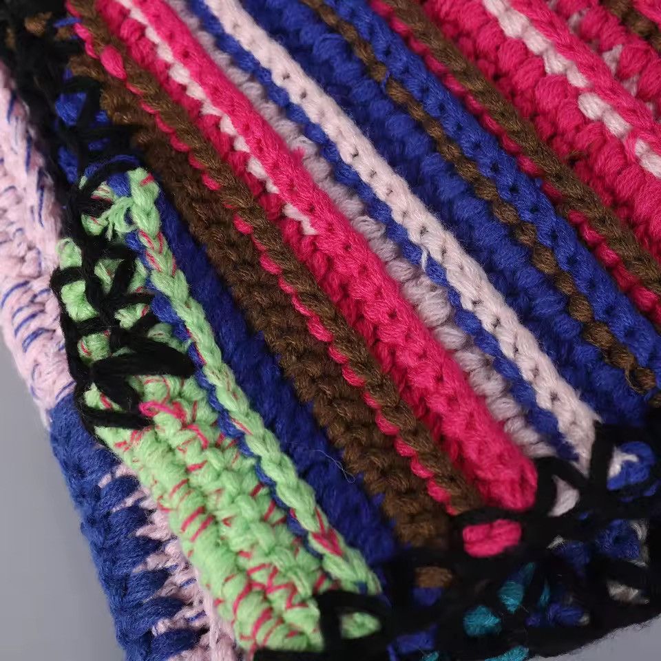 Handmade Colorful Dopamine Crochet Striped Woolen Balaclava Cap Size ONE SIZE - 4 Thumbnail