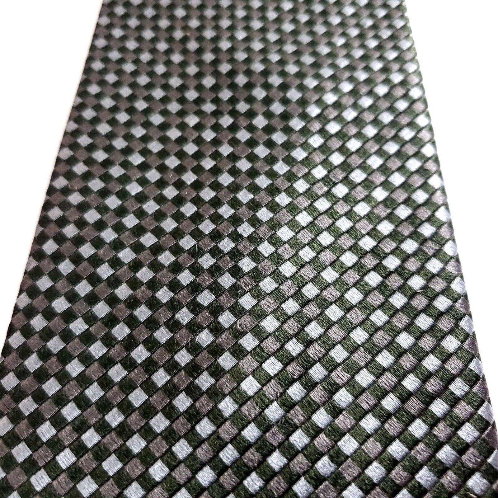 Designer Geoffrey Beene Green Tan Geometric Woven Wide Silk Tie Size ONE SIZE - 2 Thumbnail
