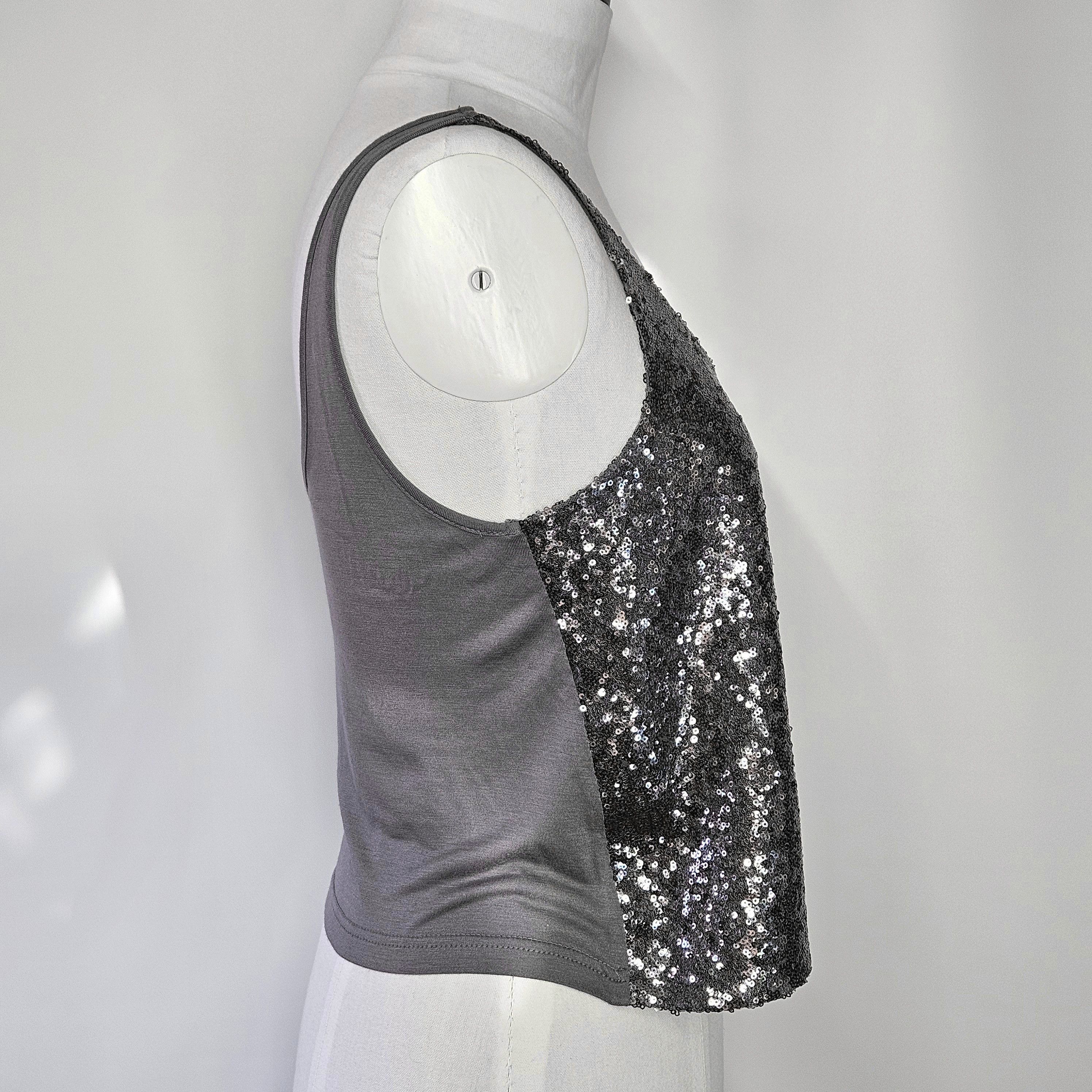 Guess Guess Size M Tank Top Silver Sequin Crop Cami Grey Jersey Size M / US 6-8 / IT 42-44 - 6 Thumbnail