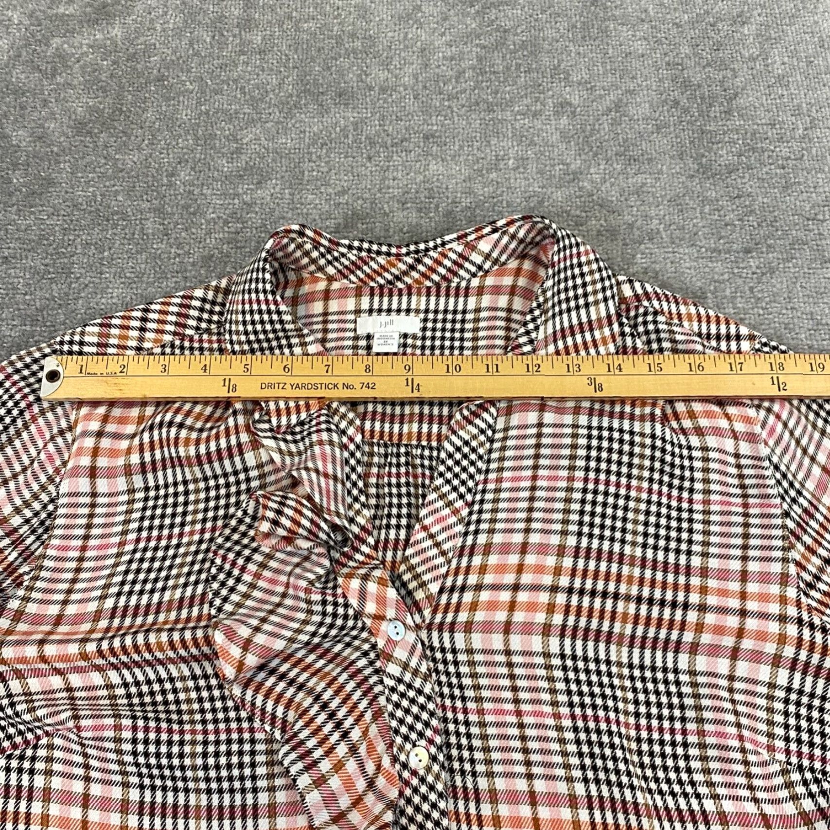 J. Jill J. JILL Shirt Womens 2X Gray Pink Plaid Button Up Ruffled Long Sleeve Tunic Top Size XXL / US 16-18 / IT 52-54 - 6 Thumbnail