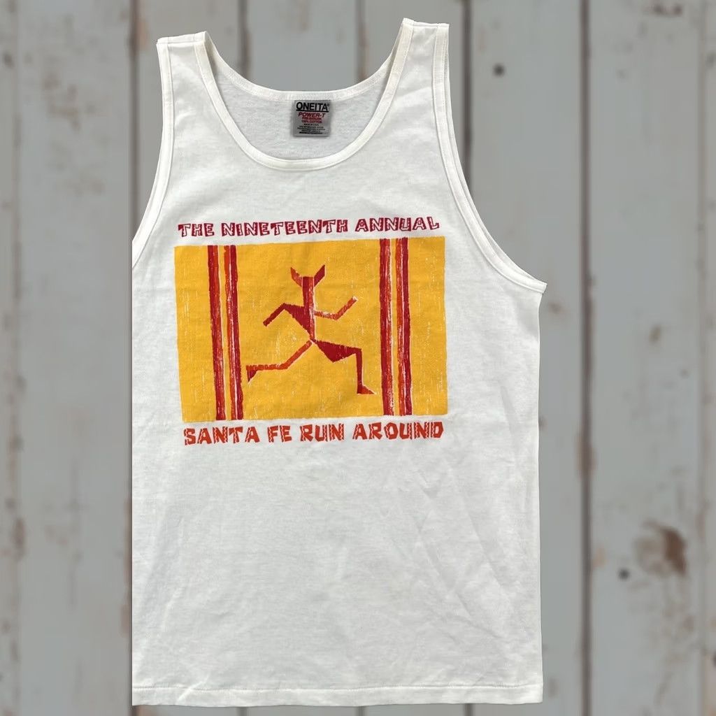 Vintage VINTAGE Oneita Power-T XL White Sleeveless Shirt USA Made 90s Mens T-Shirt Santa Fe Graphic Print Size US XL / EU 56 / 4 - 1 Thumbnail