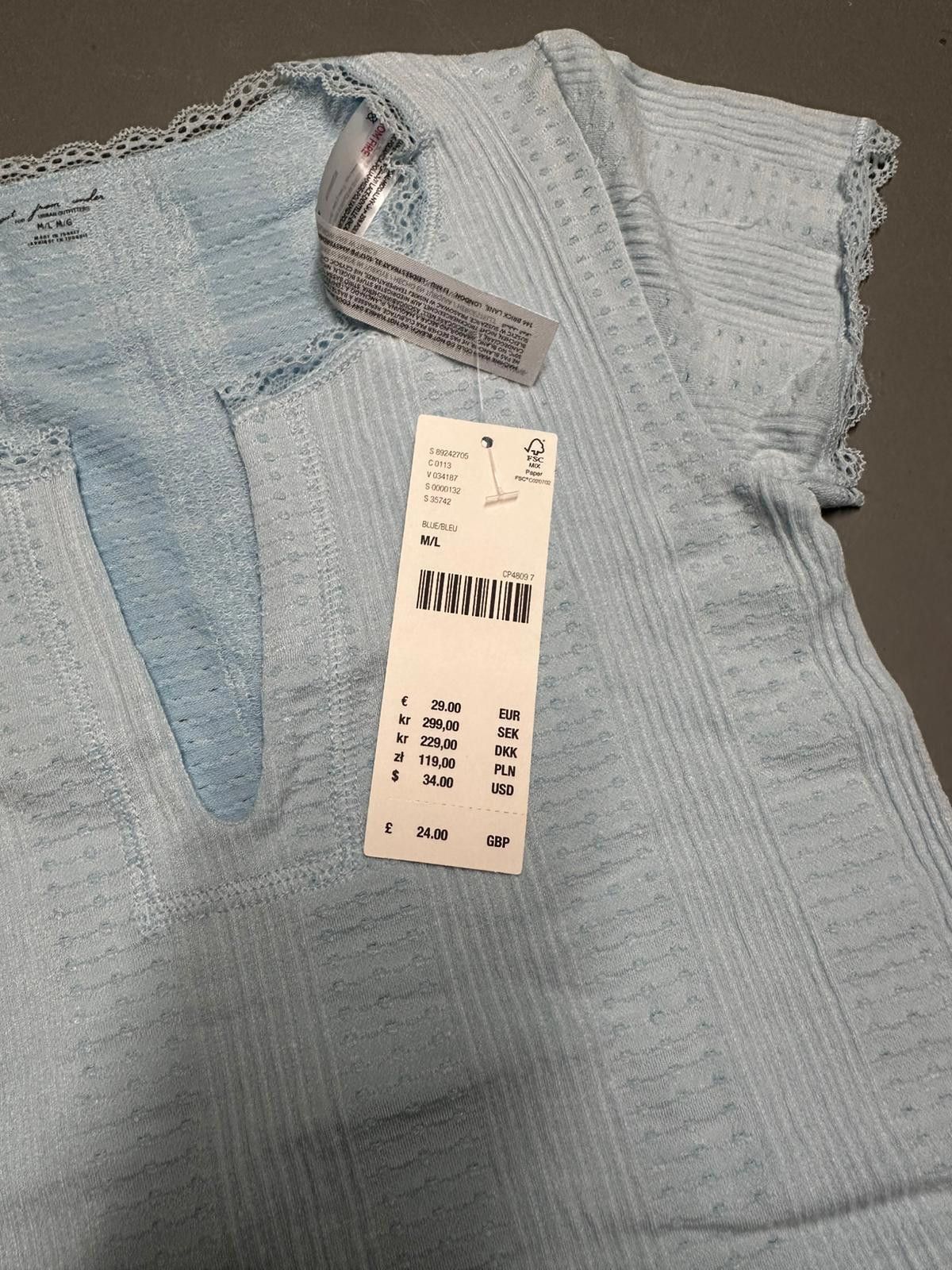 Designer Elegant Light Blue Short-Sleeve Top with Lace Trim Size M / US 6-8 / IT 42-44 - 3 Thumbnail