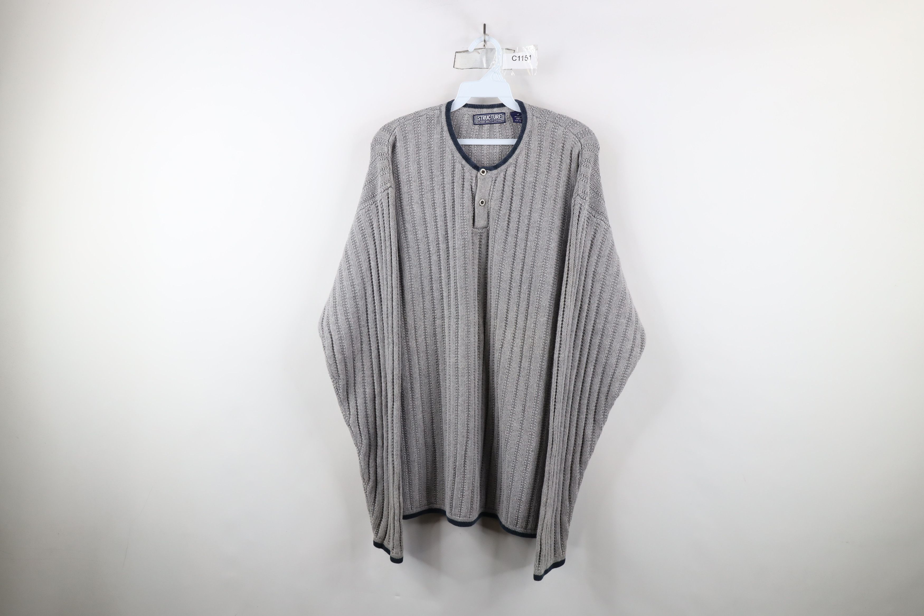 Vintage Vintage 90s Streetwear Thermal Ribbed Knit Henley Sweater Size US M / EU 48-50 / 2 - 1 Thumbnail