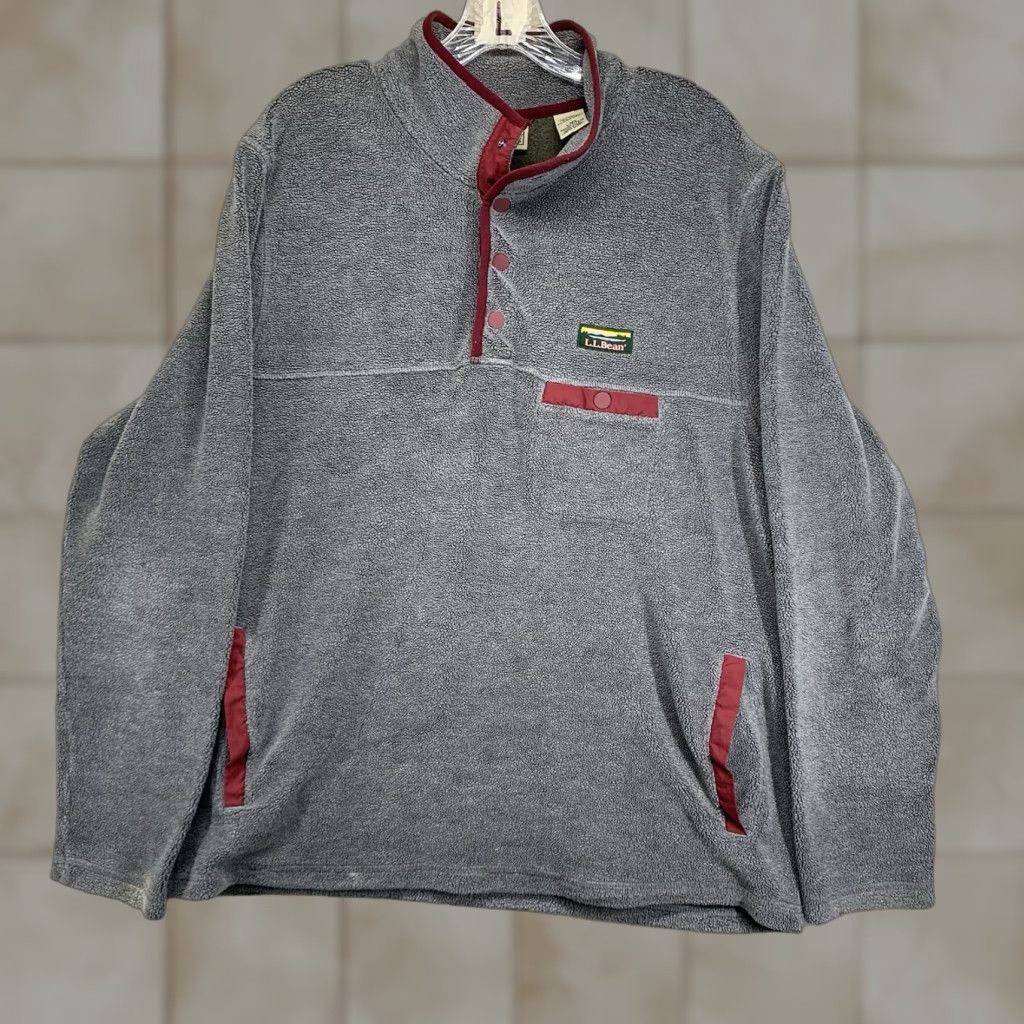 Vintage VINTAGE L.L. Bean Fleece Pullover Large Gray with Maroon Accents, Mock Neck, 90s Outdoor Mens Size US L / EU 52-54 / 3 - 1 Thumbnail