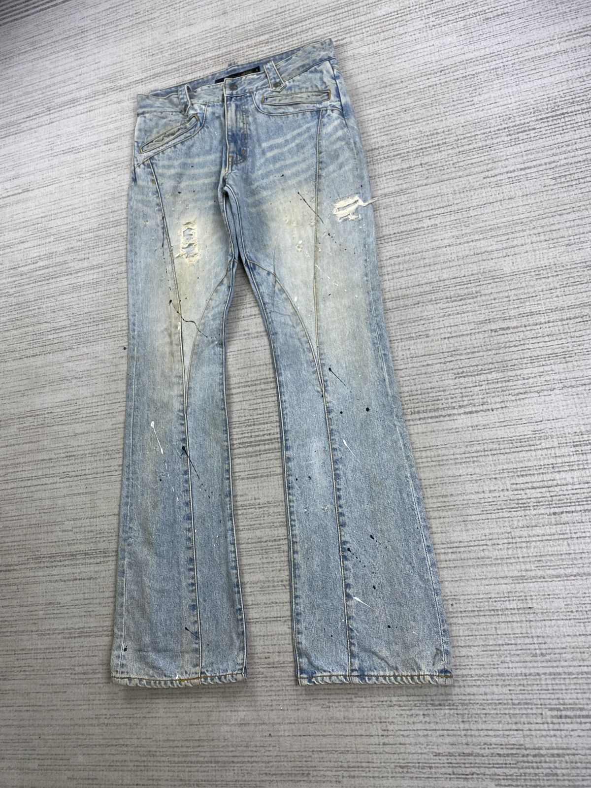 Schlussel × Vintage Vintage Flared Schlussel Distressed Blue Denim Pants Size 32" / US 10 / IT 46 - 4 Thumbnail
