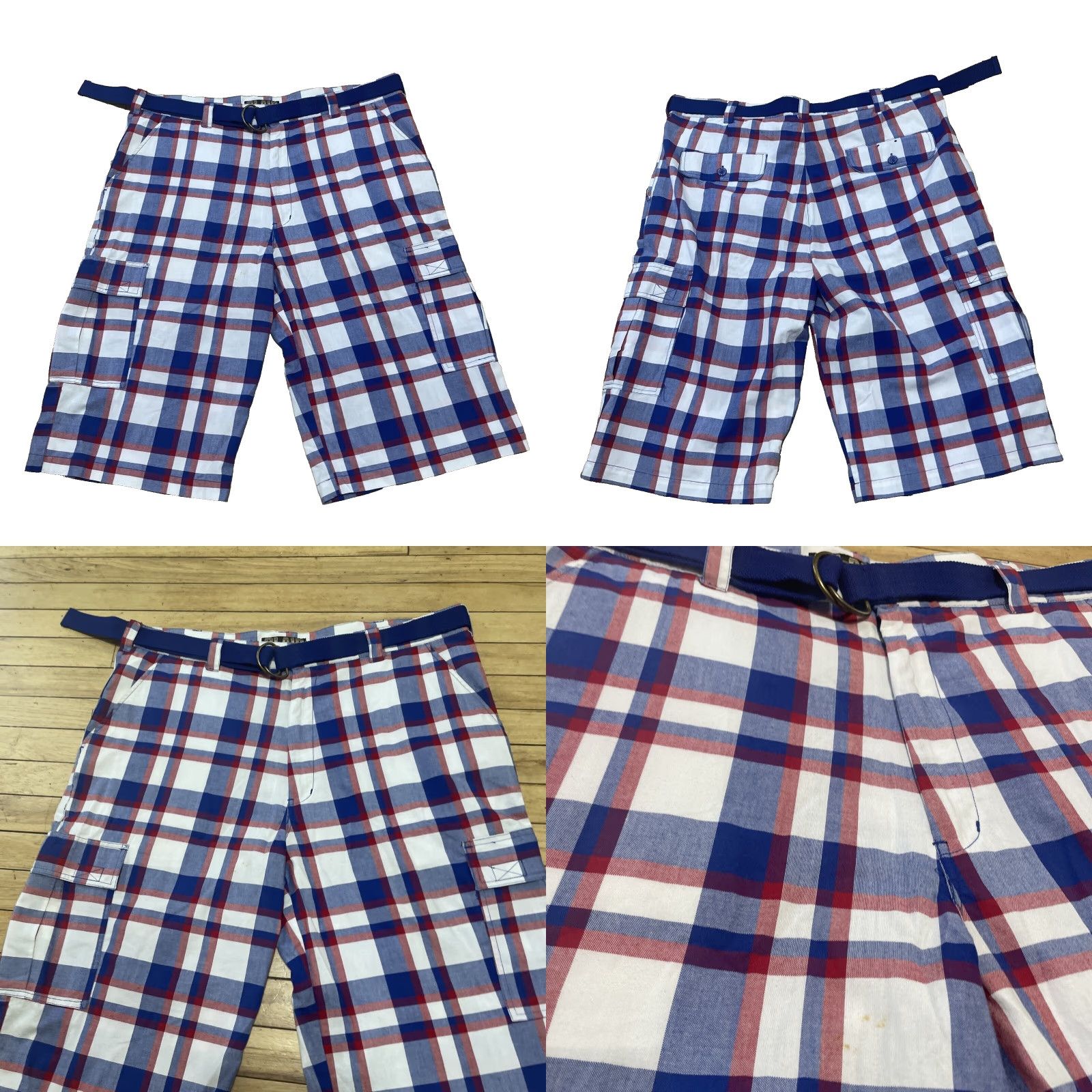 Vintage VINTAGE Galaxy Cargo Shorts Men 42 Plaid Cargo Pocket Belted Blue Hip Hop Y2k Streetwear Skater 16in Inseam Summer Spring Fall Casual Workwear Mens Size US 42 / EU 58 - 9 Thumbnail