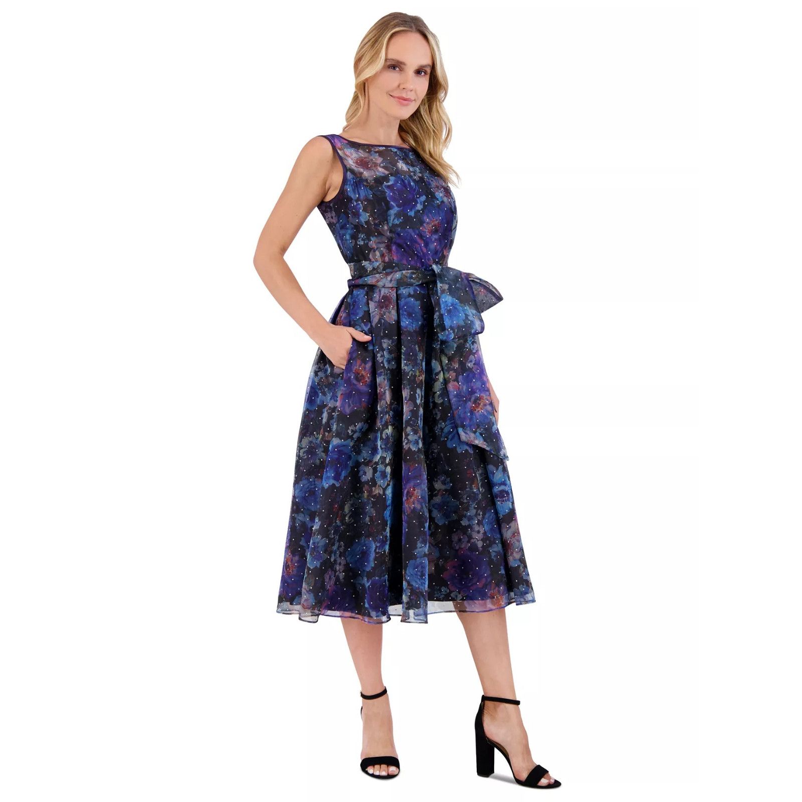 Other Eliza J Women's Belted Floral-Cocktail Dress - Black/blue,14 Size XL / US 12-14 / IT 48-50 - 1 Thumbnail
