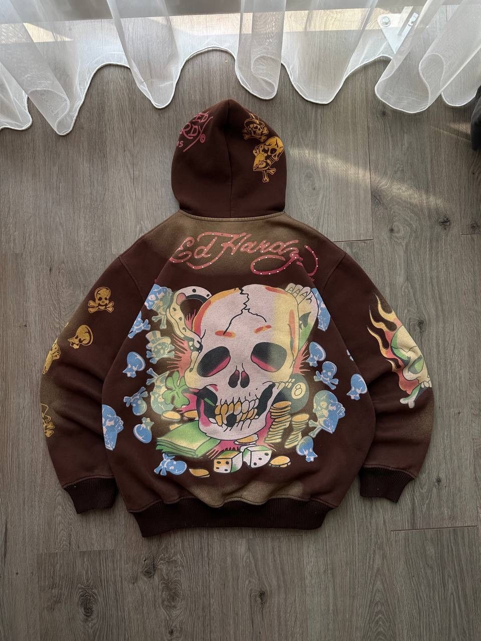Christian Audigier × Ed Hardy × Vintage Vintage Ed Hardy Christian Audigier Brown Hoodie Size US XL / EU 56 / 4 - 10 Thumbnail