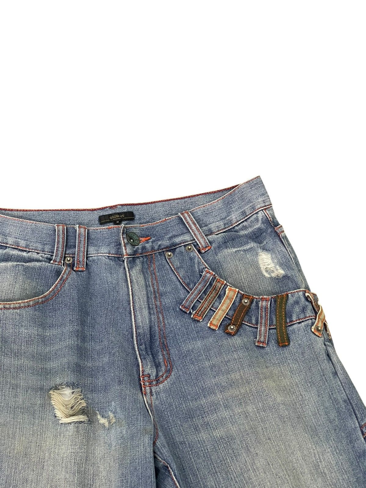 Japanese Brand Double Waist Jeans Browny Japan Distress Straight 1🟦9 Size US 31 - 14 Thumbnail