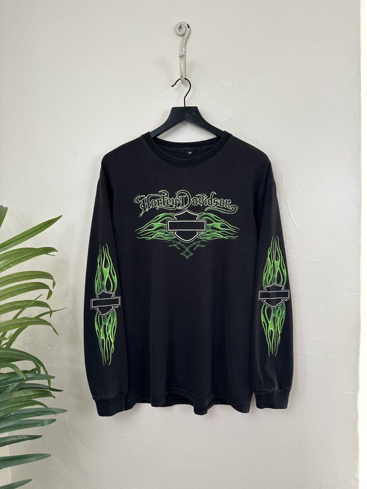 Harley Davidson (M) CRAZY GREEN FLAMES Harley Davidson Longsleeve Tee Size US M / EU 48-50 / 2 - 2 Thumbnail
