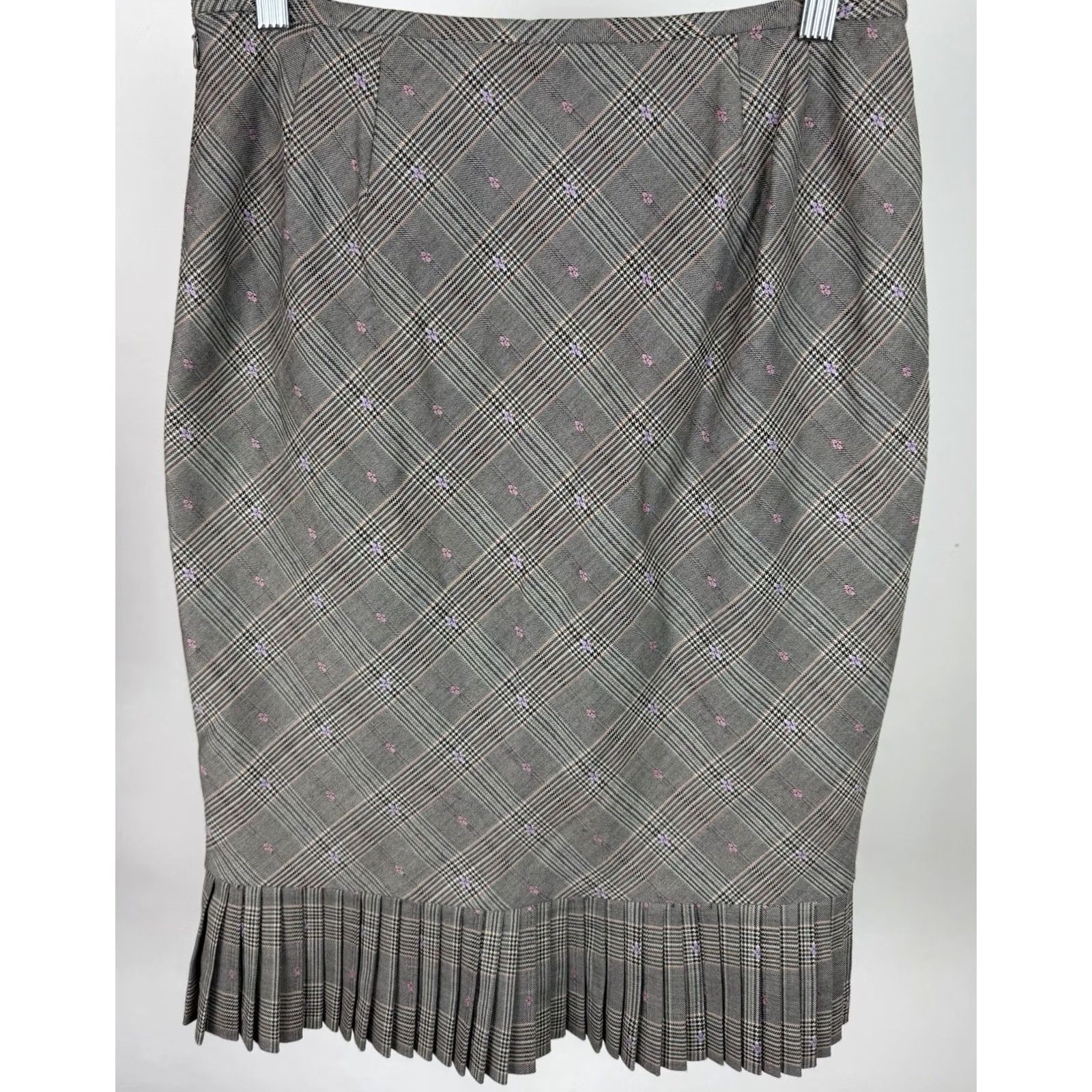 Vintage VINTAGE Intuitions Plaid Midi Skirt Womens 8 Beige Cotton Blend 90s Grunge Retro Pleated Lined Stretch Midi Skirt Size 30" / US 8 / IT 44 - 5 Thumbnail